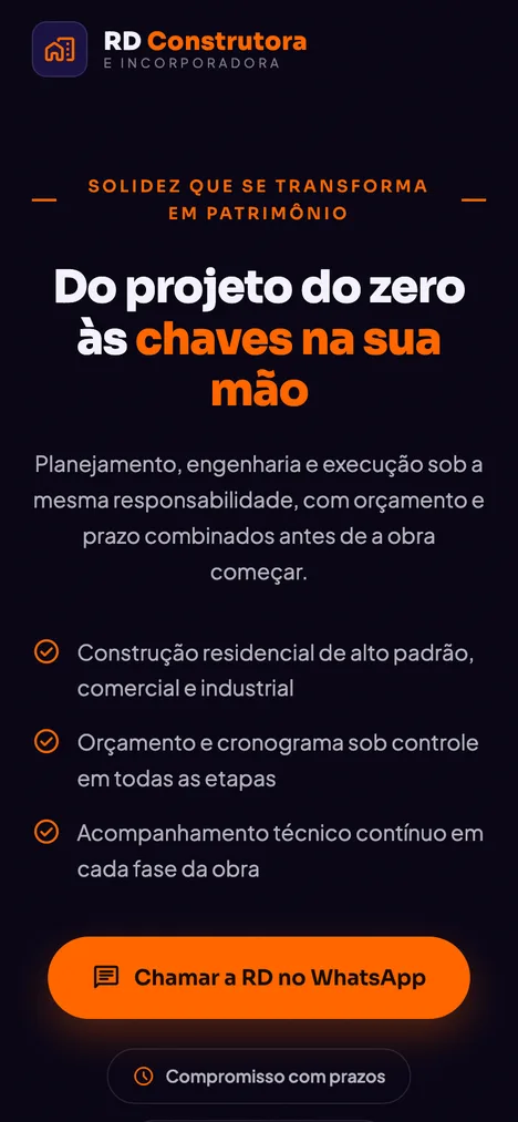 Site de construtora, versão para celular