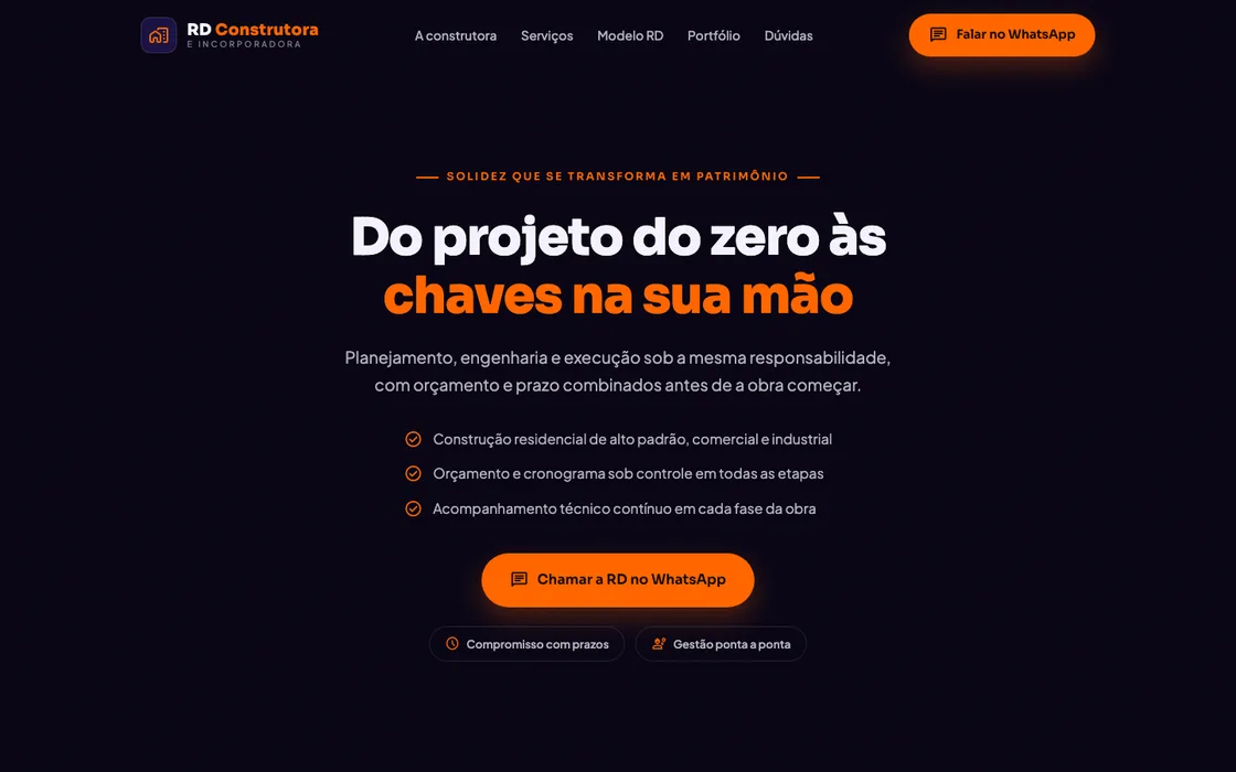 Site de construtora feito pelo Site Pronto na Hora, versão para computador