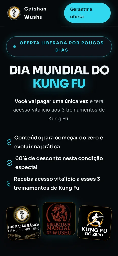 Página de oferta do Dia Mundial do Kung Fu, versão para celular