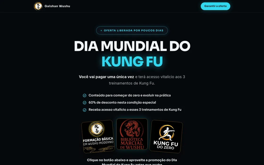 Página de oferta do Dia Mundial do Kung Fu, versão para computador